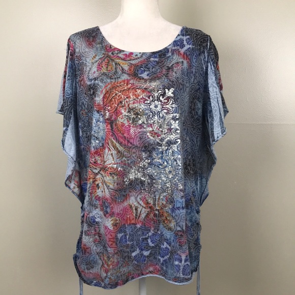 Style & Co. Tops - STYLE & CO Watercolor Boho Plus Size Blue Blouse